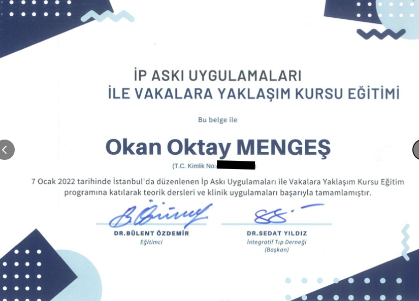 İp askı uygulamaları kurs sertifikası — Dr. Okan Oktay Mengeş