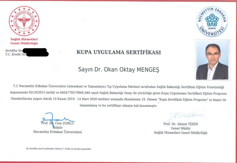 Kupa uygulama sertifikası — Dr. Okan Oktay Mengeş